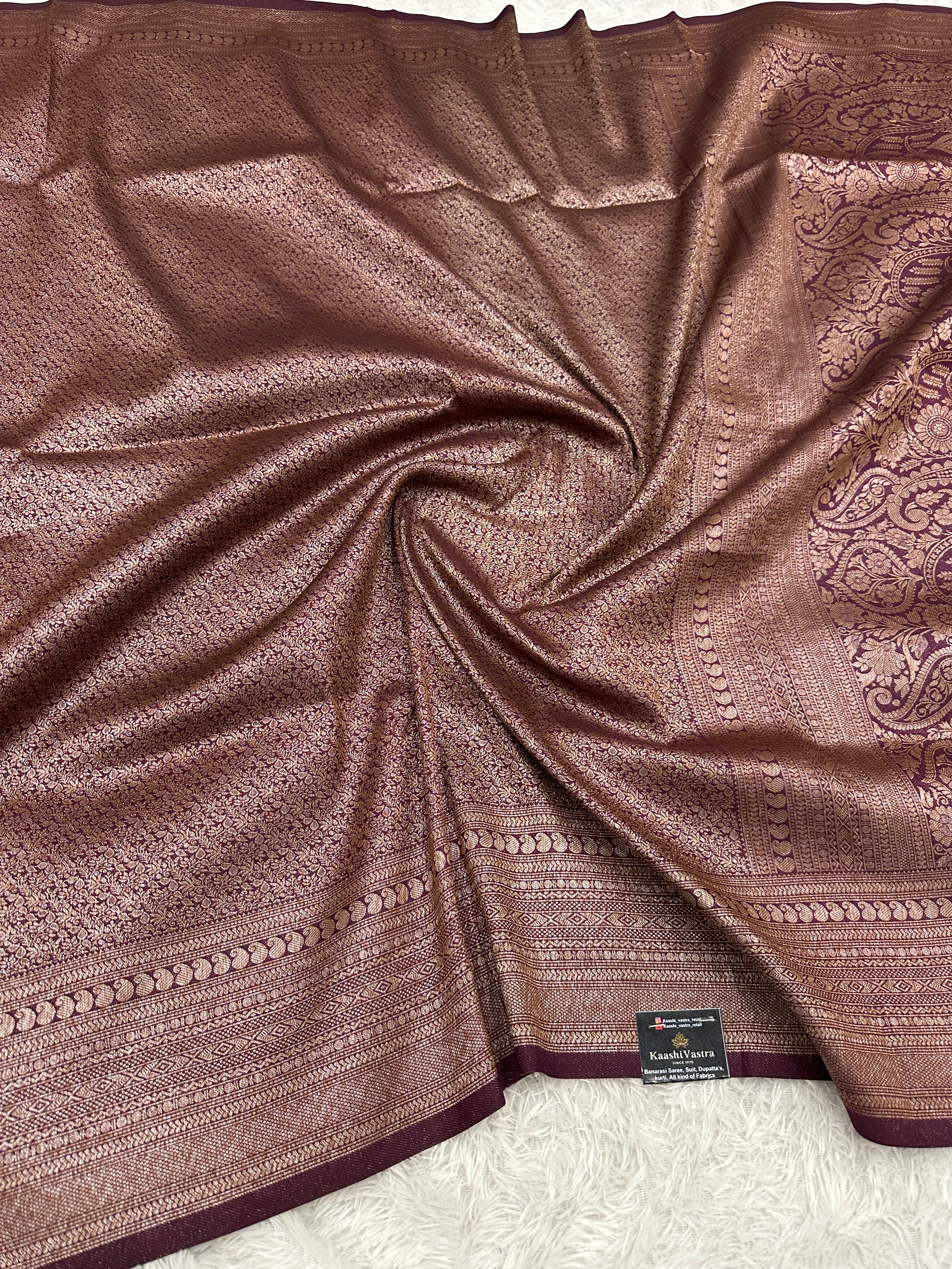 Wine Banarasi Dupion Silk Saree with Embossed Antique Zari Weaving & Rich Antique Zari Pallu | STF94