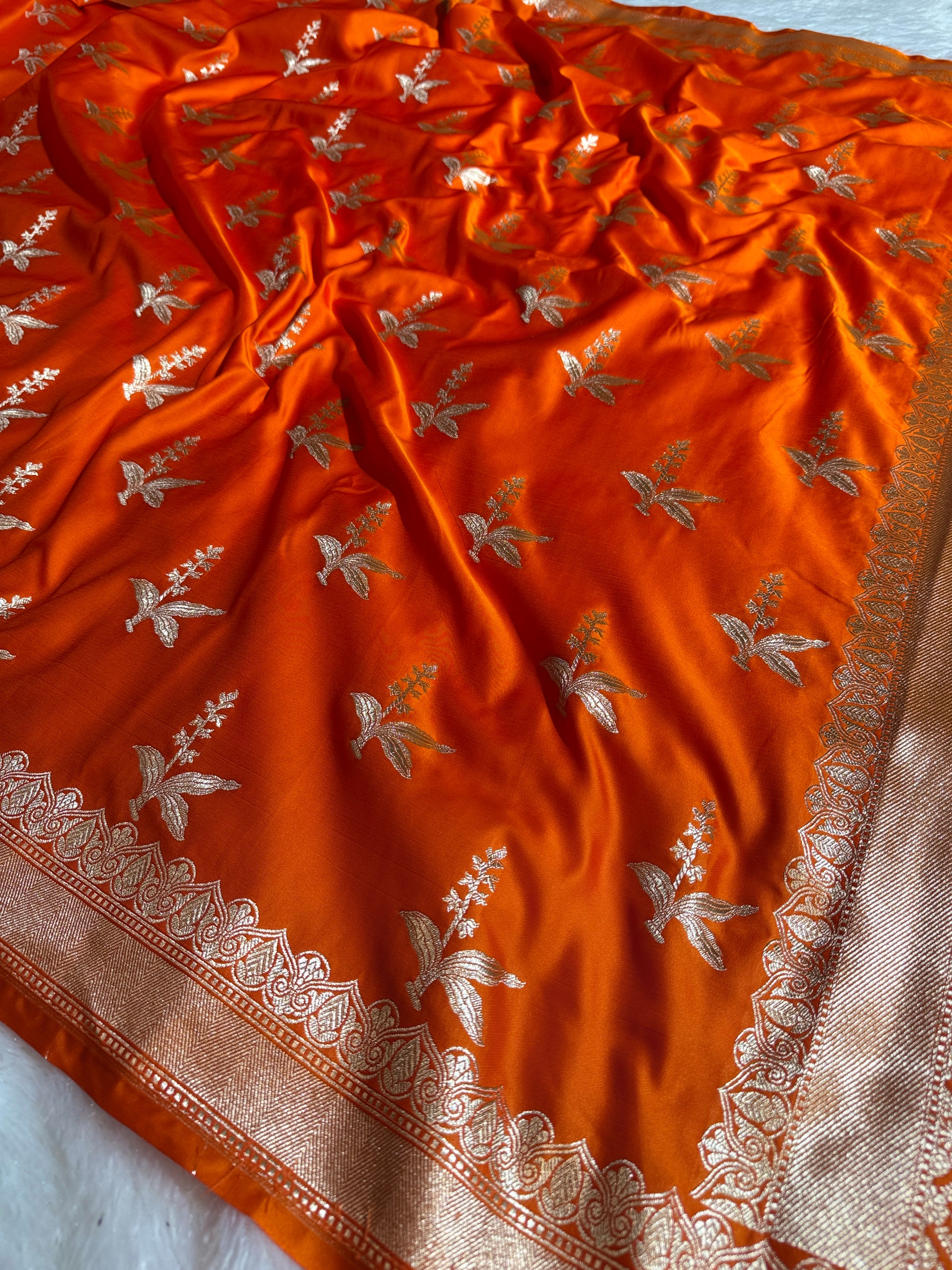 Orange Color Mashru Banarsi Satin Saree MKS086