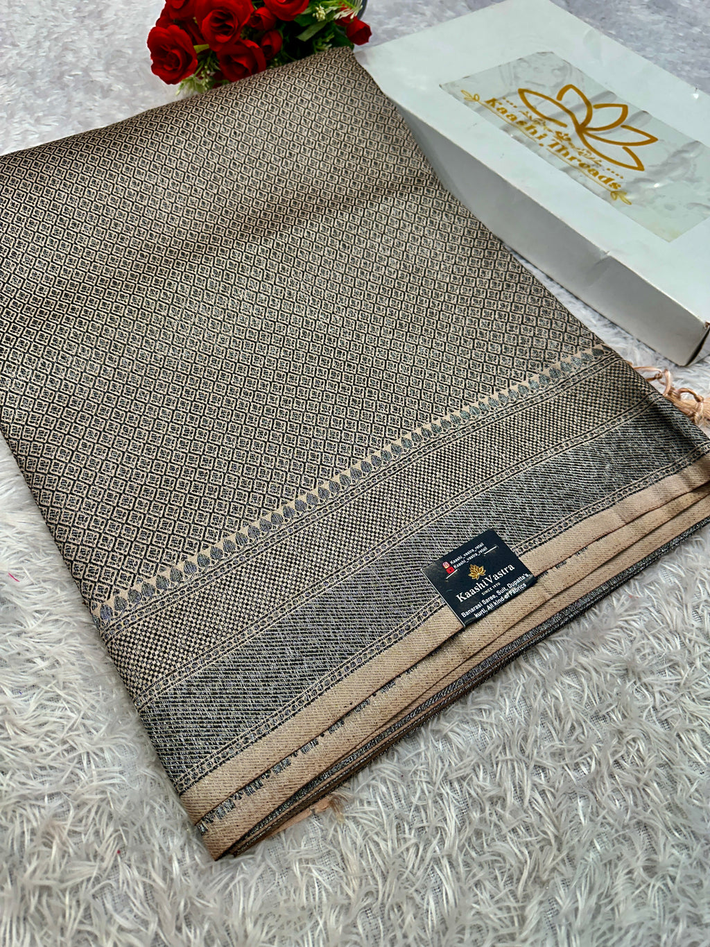 STF54 – Royal Pitch Dupion Saree with Embossed Square Woven Designs