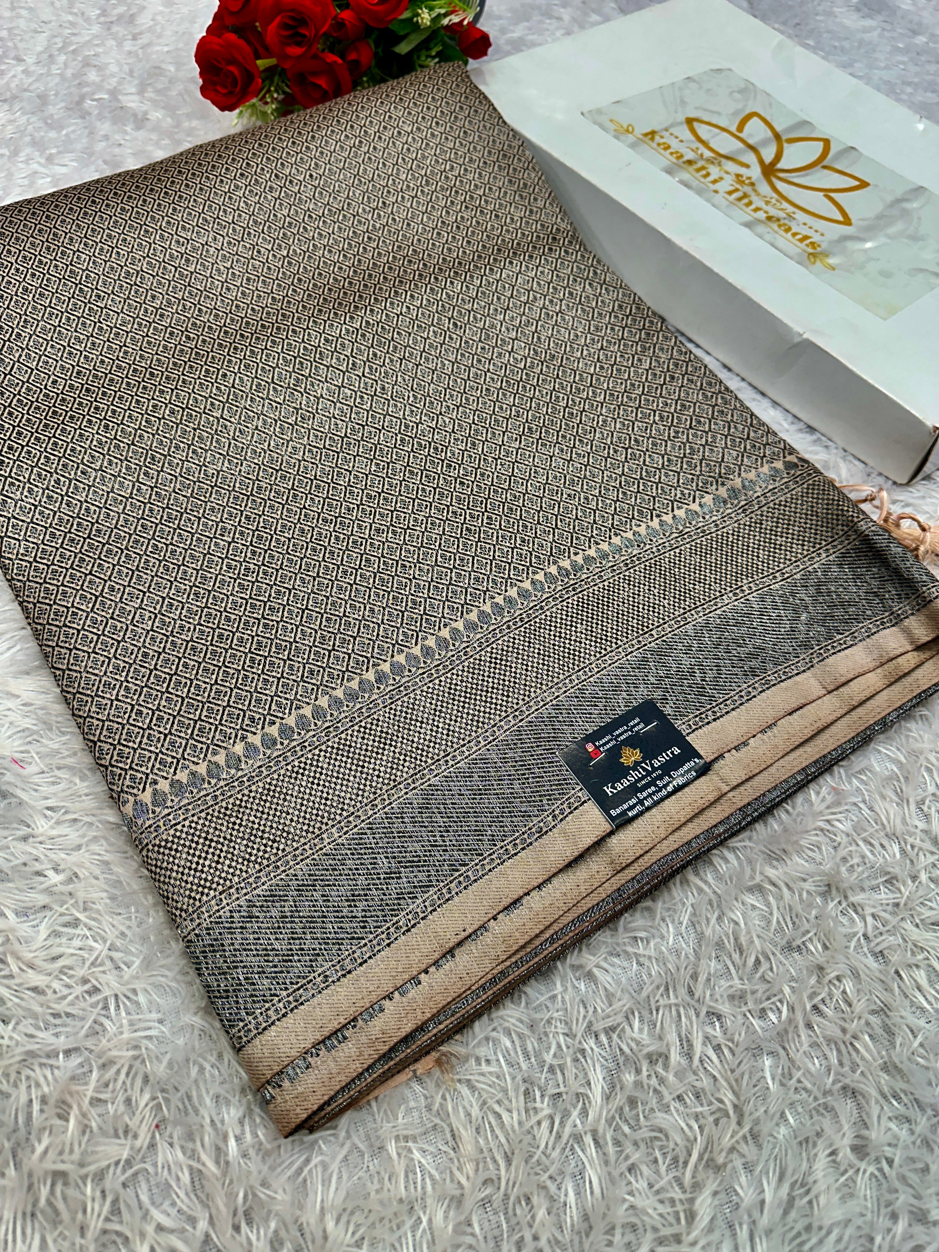 STF54 – Royal Pitch Dupion Saree with Embossed Square Woven Designs