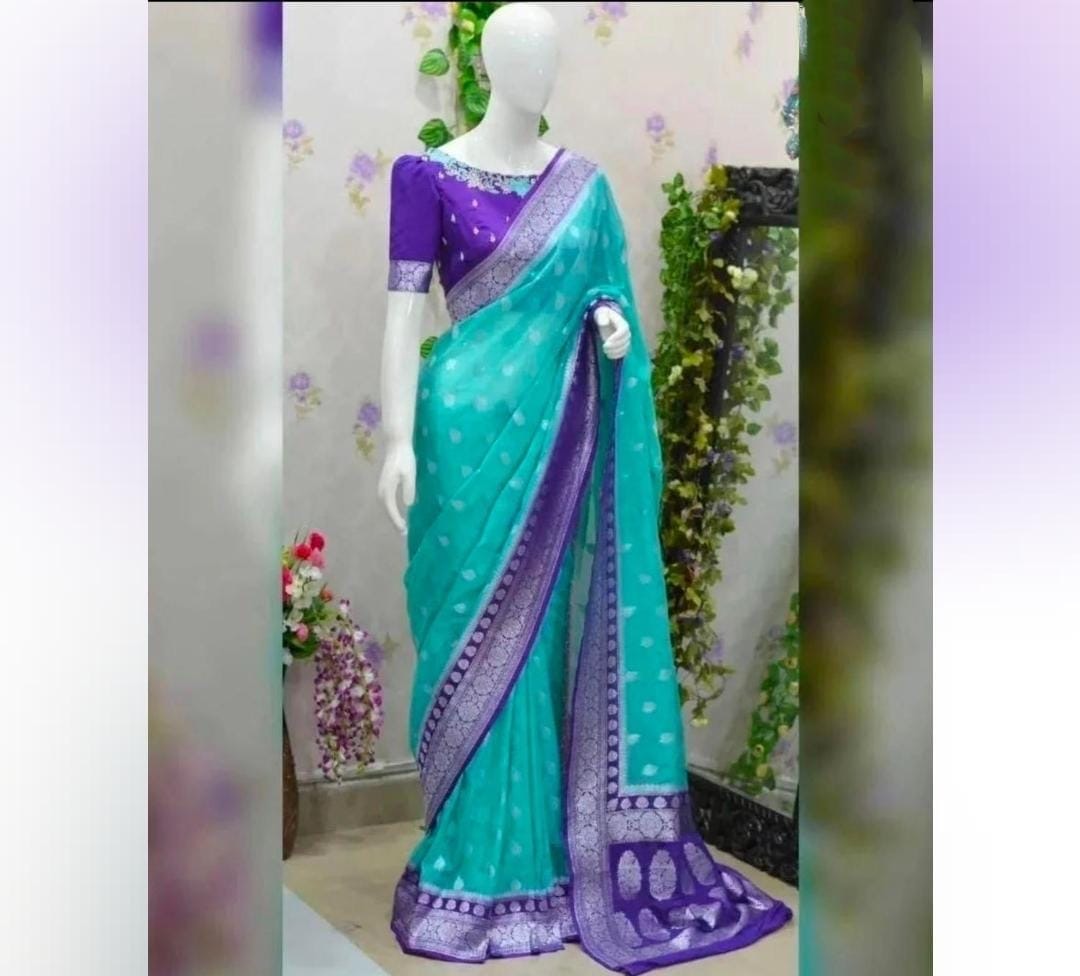 Semi Georgette Silk Saree with Leaf Buta & Rich Zari Pallu – SM61