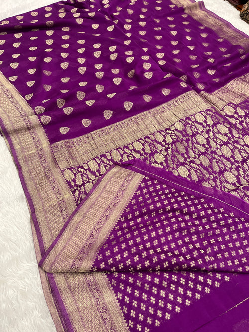 Chinon Silk Buta Zari Magenta Color Saree CN01