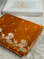 Mustard Banarasi Mashru Silk Saree with Raw Mango Buta Jacquard Woven Design MKS166