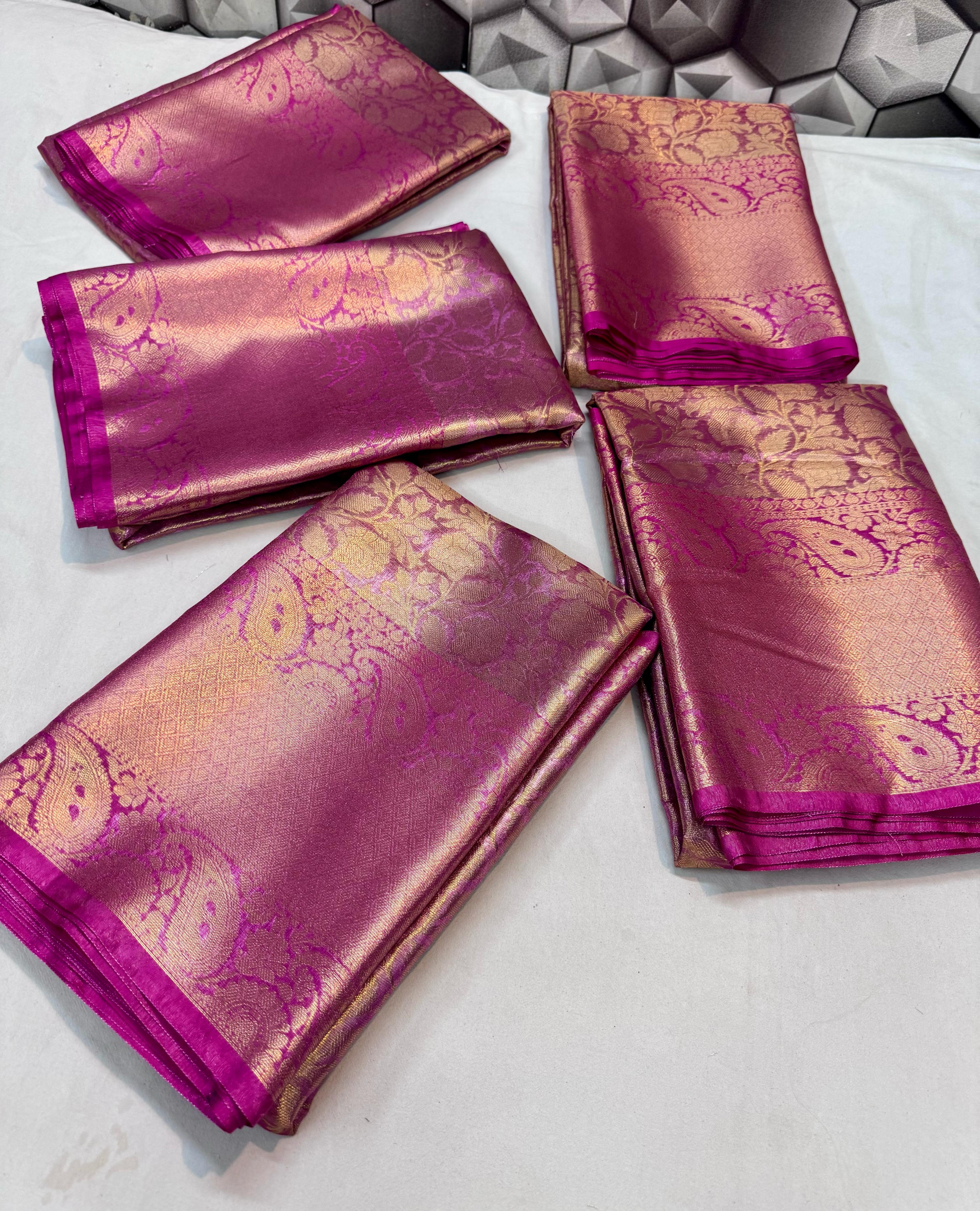 Dark Pink Tissue Ambossed Silk Saree TS118