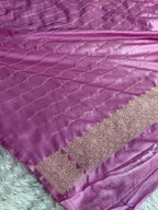 Pink Gajri Mashru Kataan Silk Saree with Meenakari Buta & Rich Zari Woven Pallu | MKS699