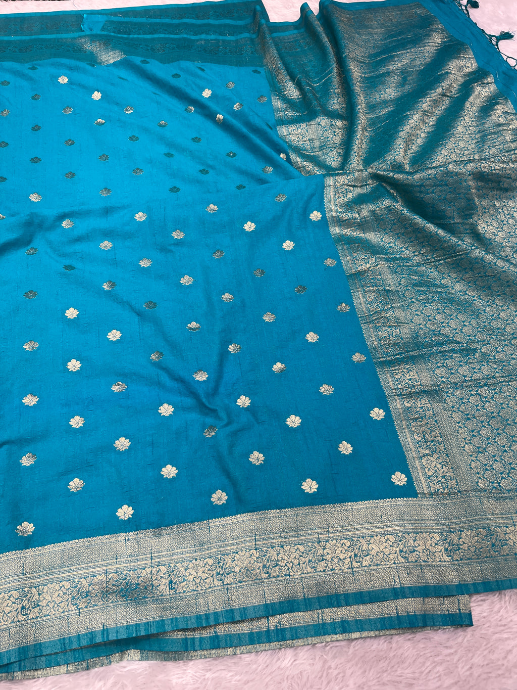 Raw Silk Light blue  Buti Saree RS001