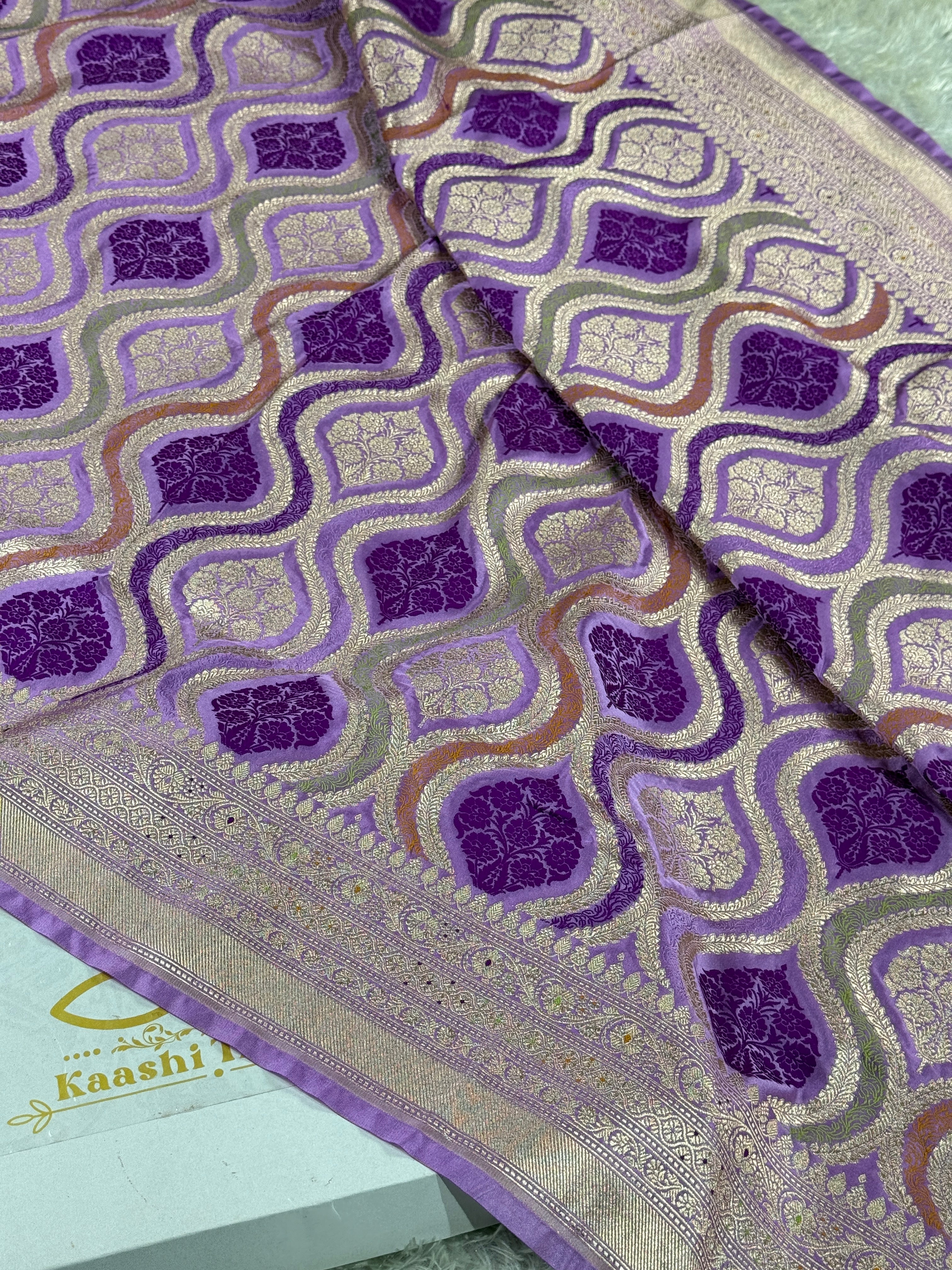 Kaashi Threads Mof Color Mashru Kataan Silk Saree with Zari Meenakari Jaal Woven Design – MKS403