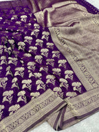 Chinon Silk Dual Flower Design Purple Color Saree CN05