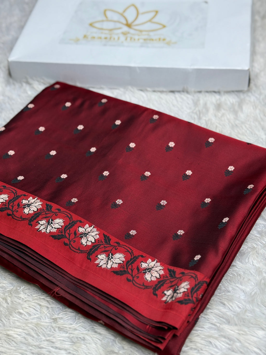Maroon Banarasi Mashru Silk Saree with Buti Woven Design & Satin Patta Border MKS226
