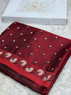 Maroon Banarasi Mashru Silk Saree with Buti Woven Design & Satin Patta Border MKS226