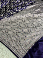 Purple Mashru Kataan Silk Banarasi Saree with Meenakari Zari Jaal Design | MKS745