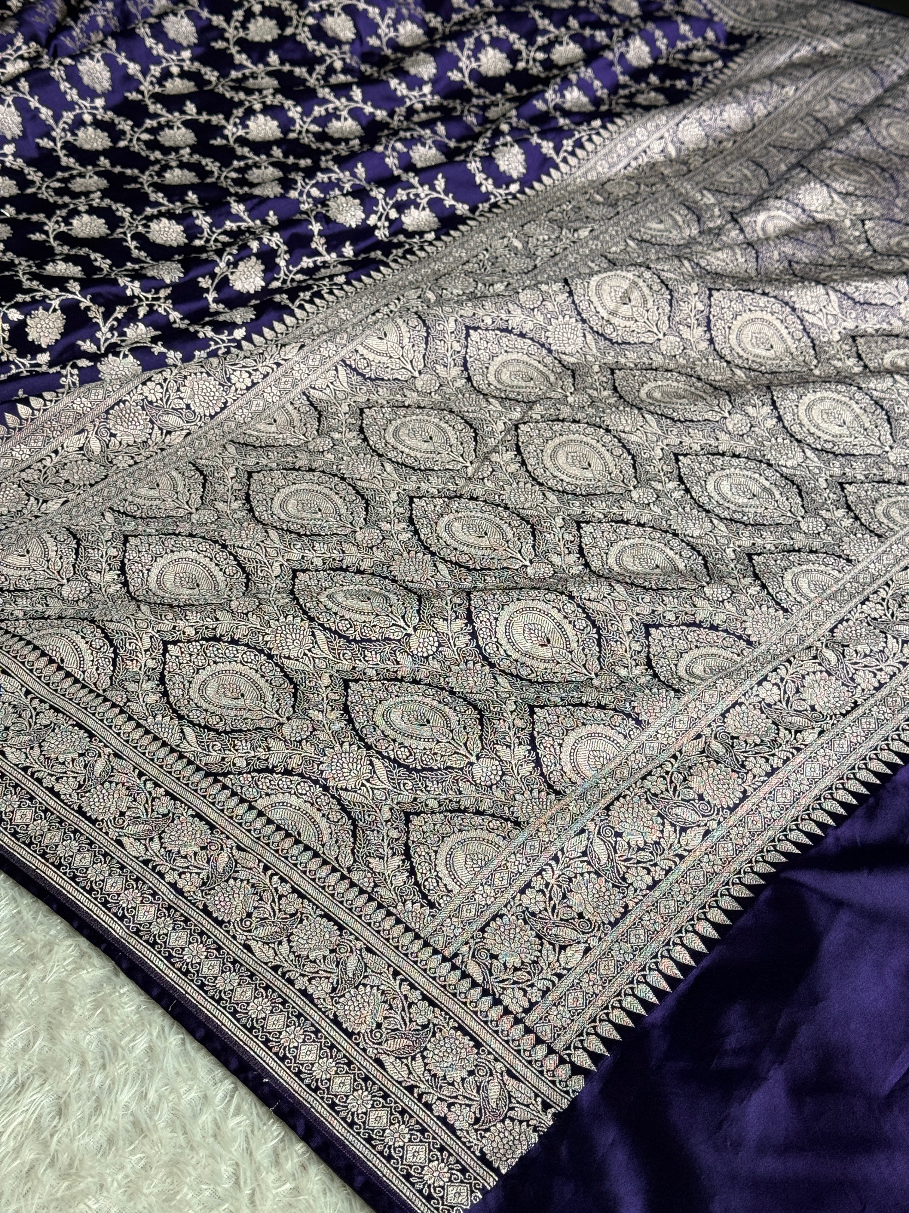 Purple Mashru Kataan Silk Banarasi Saree with Meenakari Zari Jaal Design | MKS745