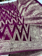 Chinon Silk Zig Zag Design Wine Color Saree CN09