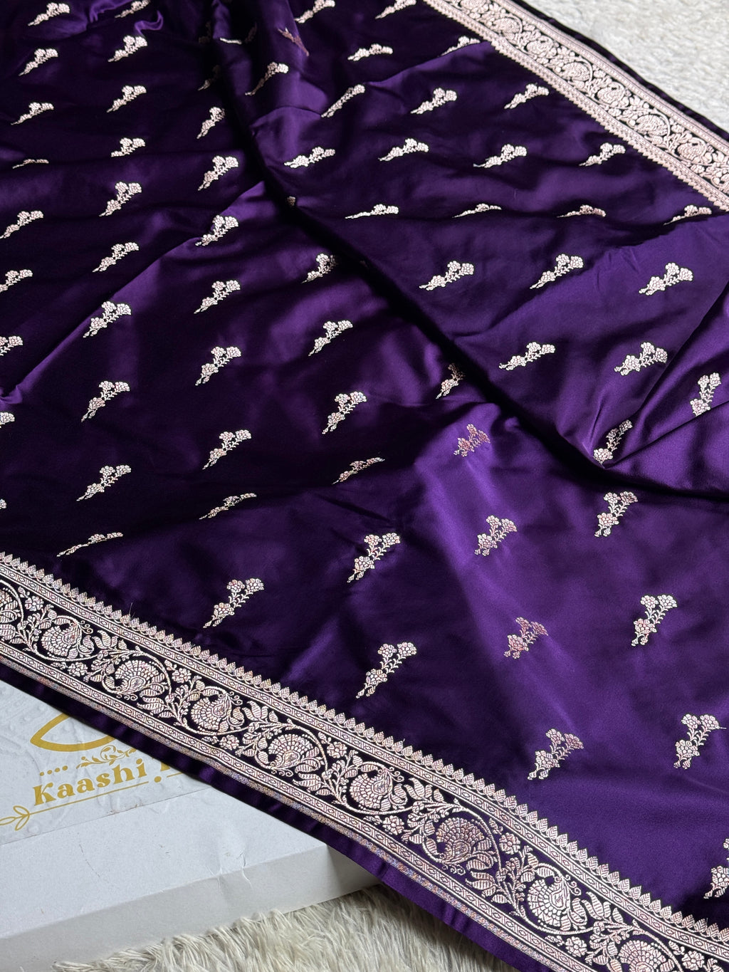 Royal Purple Buta Woven Banarasi Satin Mashru Silk Saree – MKS333 💜✨