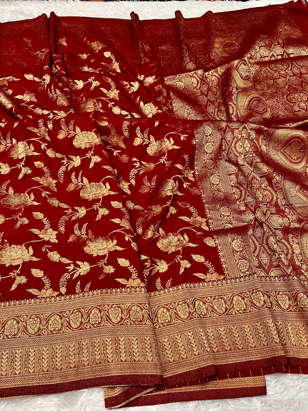 Chinon Silk Jaal Design Maroon   Color Saree CN03