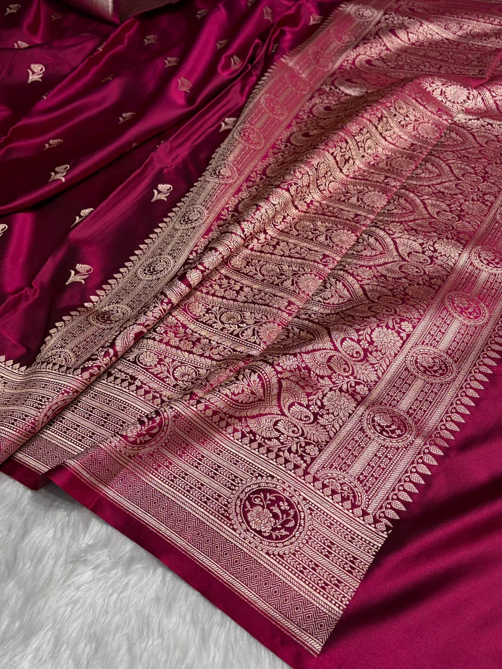 MKS305 Banarasi Mashru Silk Saree with Buta Pattern – Black, Red, Green, Yellow & Orange