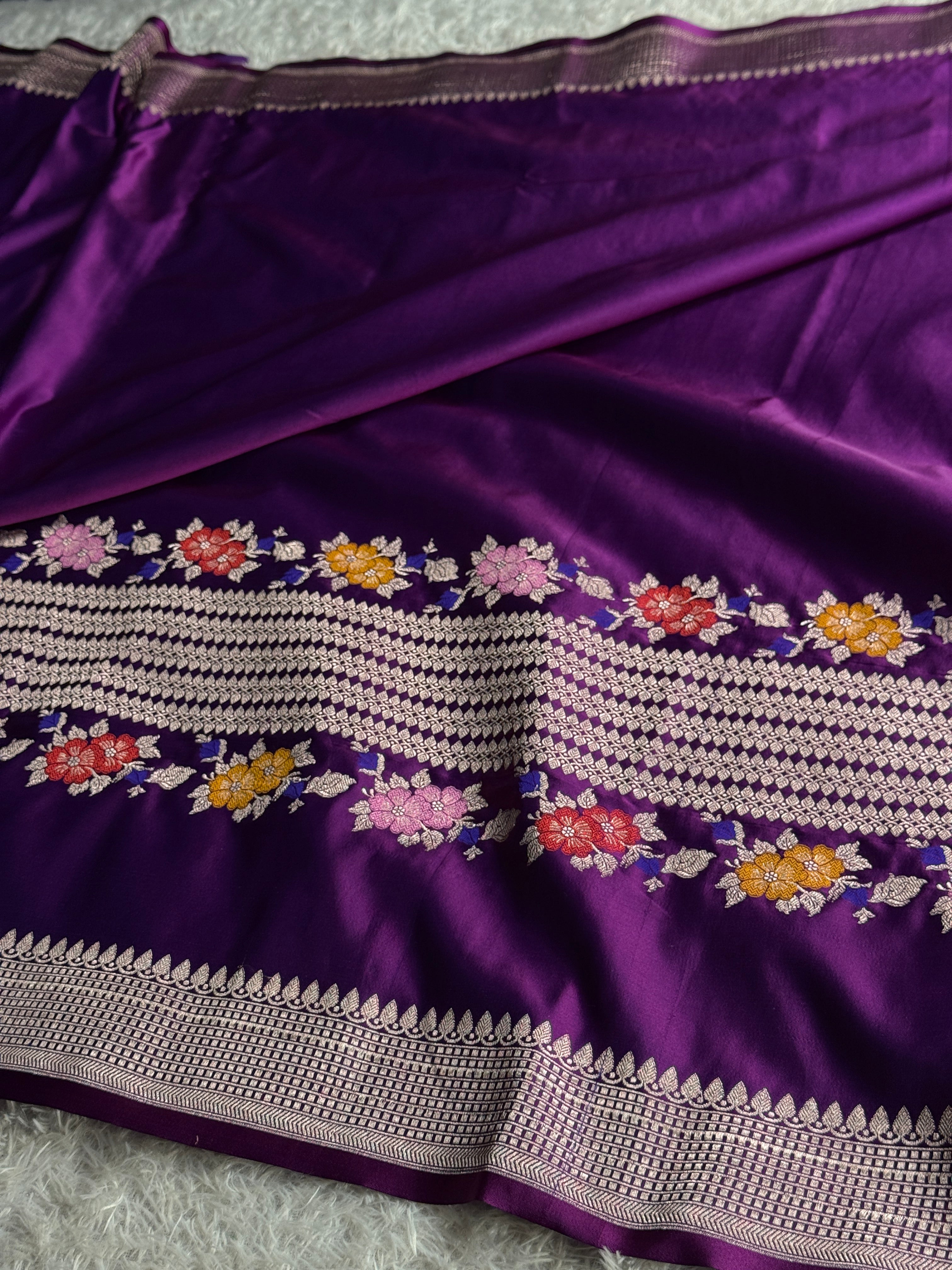 Purple Magenta Mashru Kataan Silk Banarasi Saree with Zari Meenakari Weaving | MKS742