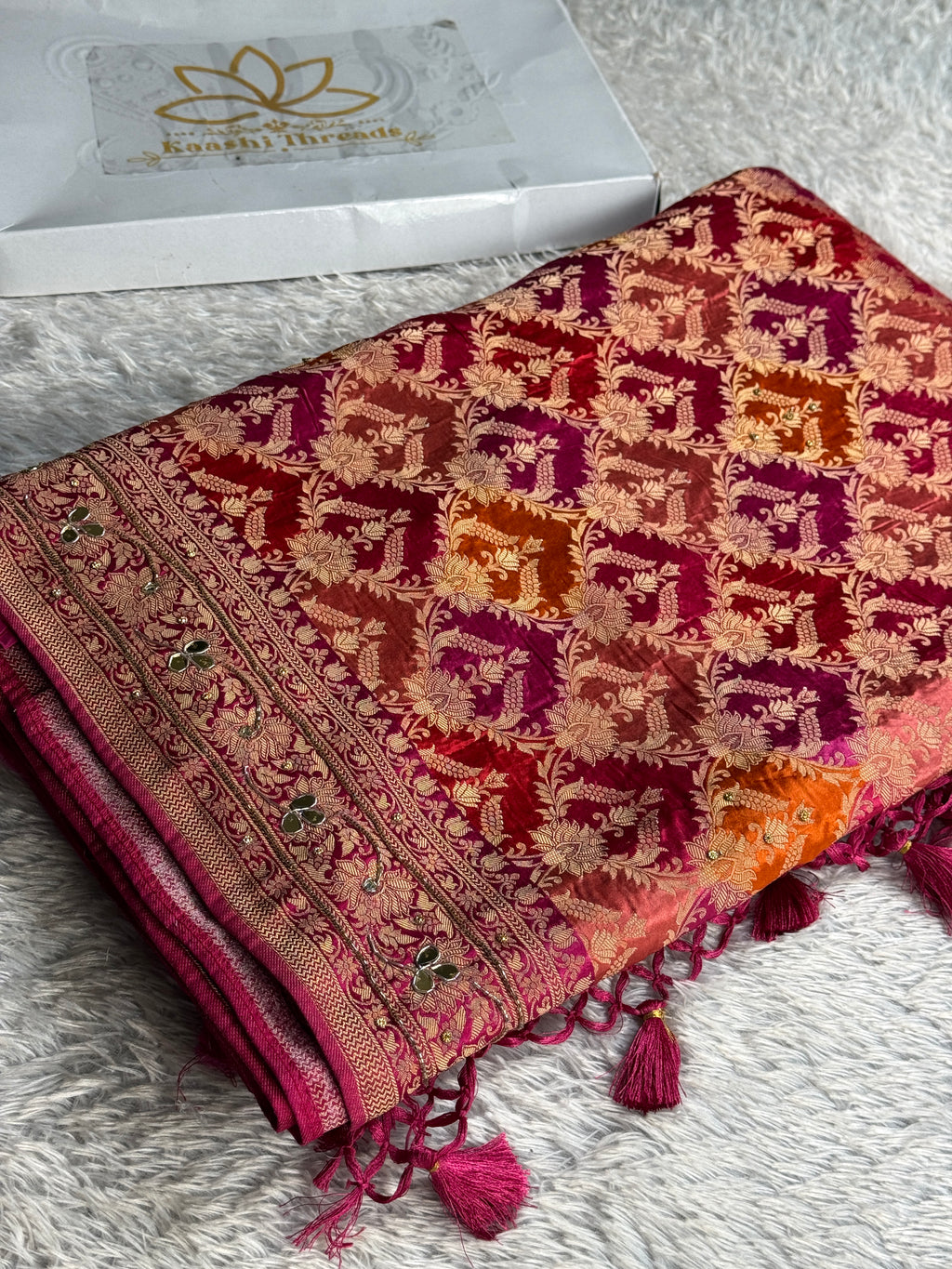 Multicolour Modal Saatan Silk Banarasi Saree with Rangkaat Zari Weaving & Handwork | MKS775