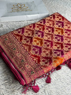 Multicolour Modal Saatan Silk Banarasi Saree with Rangkaat Zari Weaving & Handwork | MKS775