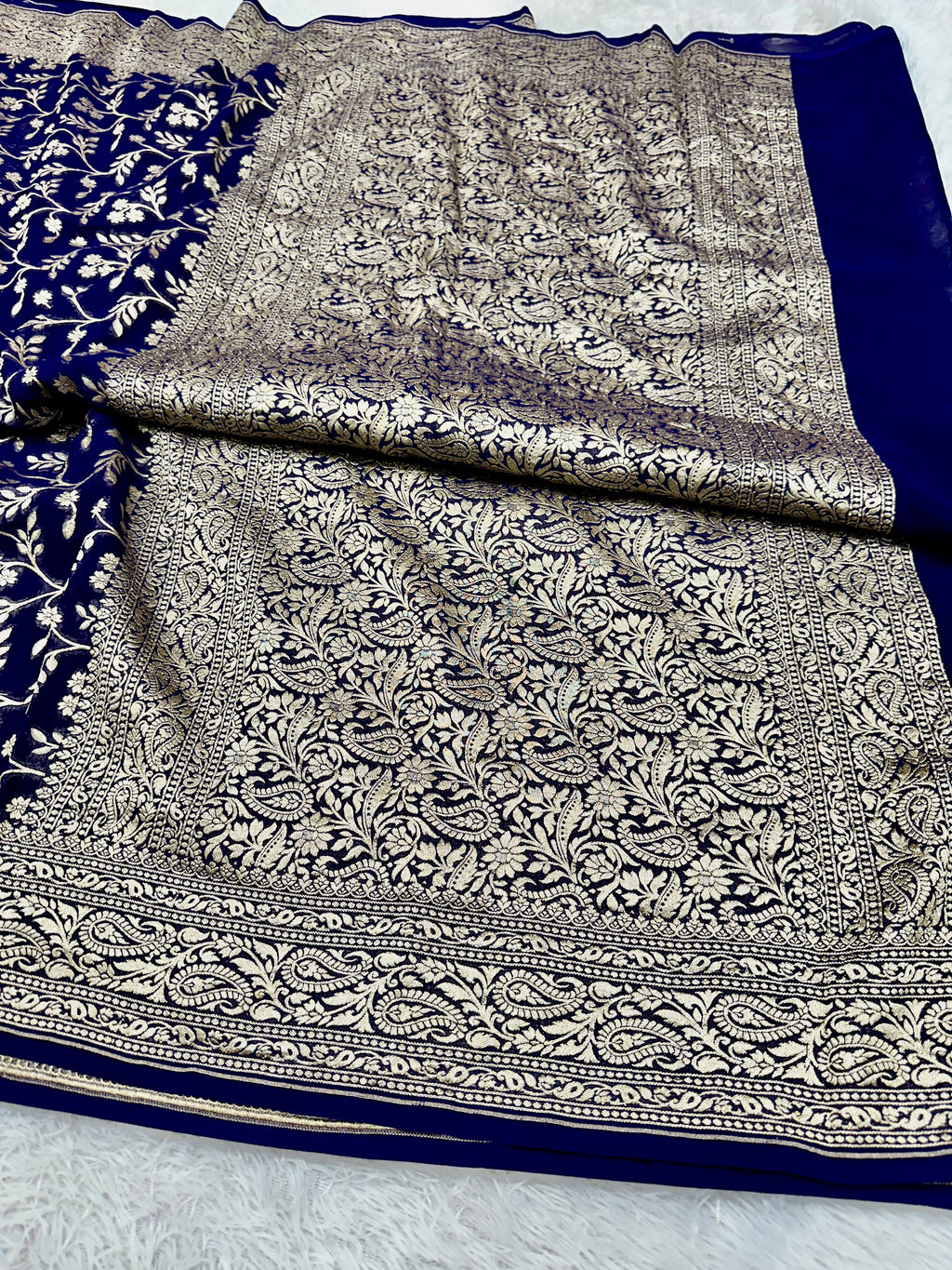Pure Natural Silk Khaddi Georgette Saree – Blue | Jaal Woven Design VSG11