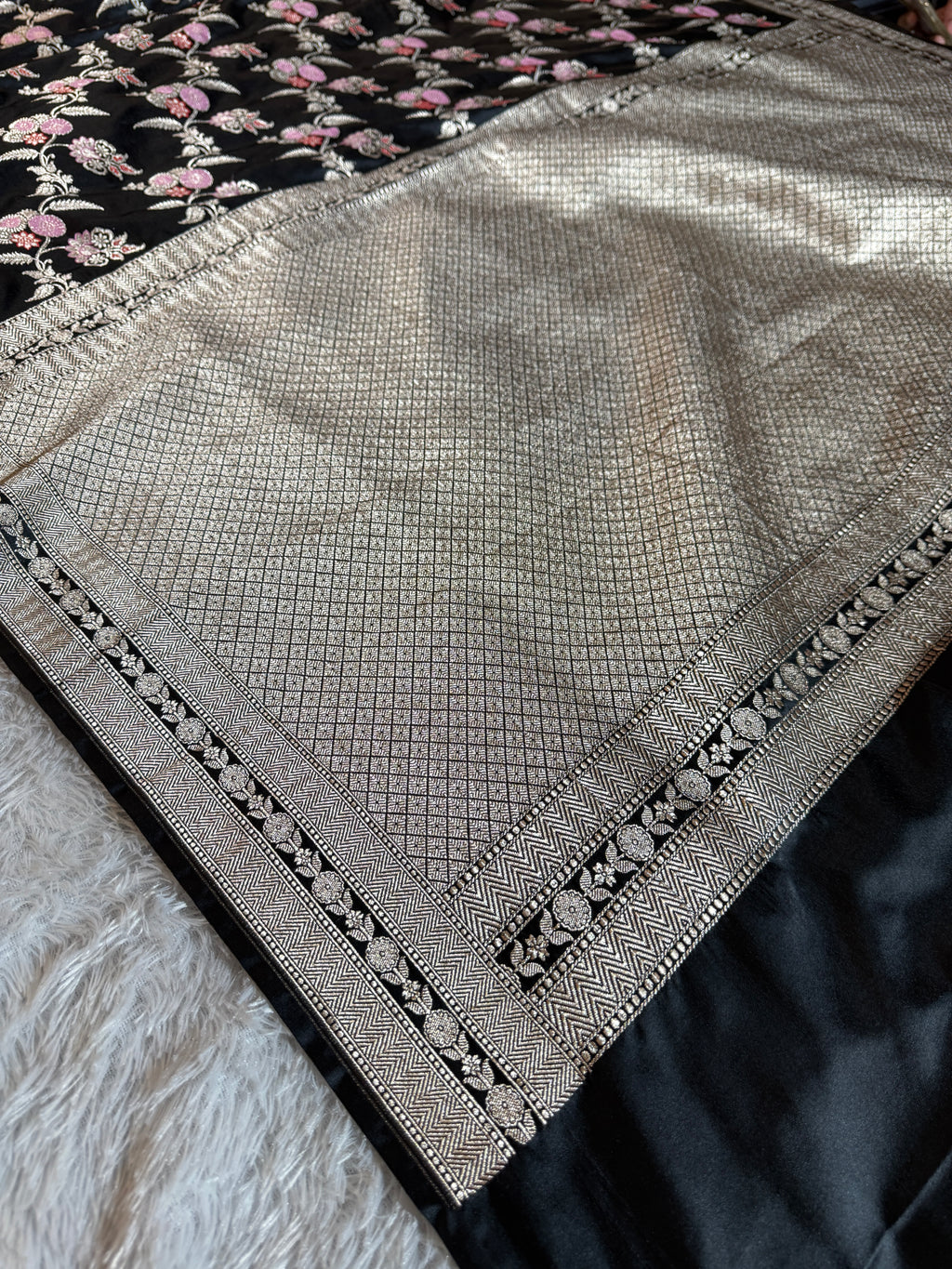 Black Meena Mashru Kataan Silk Saree MKS07