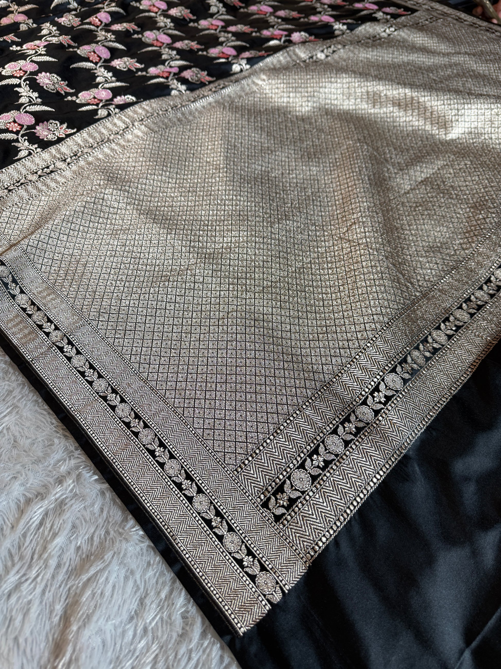 Black Meena Mashru Kataan Silk Saree MKS07