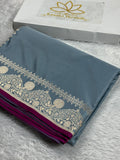Grey Mashru Kataan Silk Banarasi Saree – Zari Woven Border & Rich Pallu MKS511