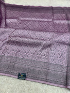 STF52 – Graceful Lavender Dupion Saree with All-Over Floral Woven Designs