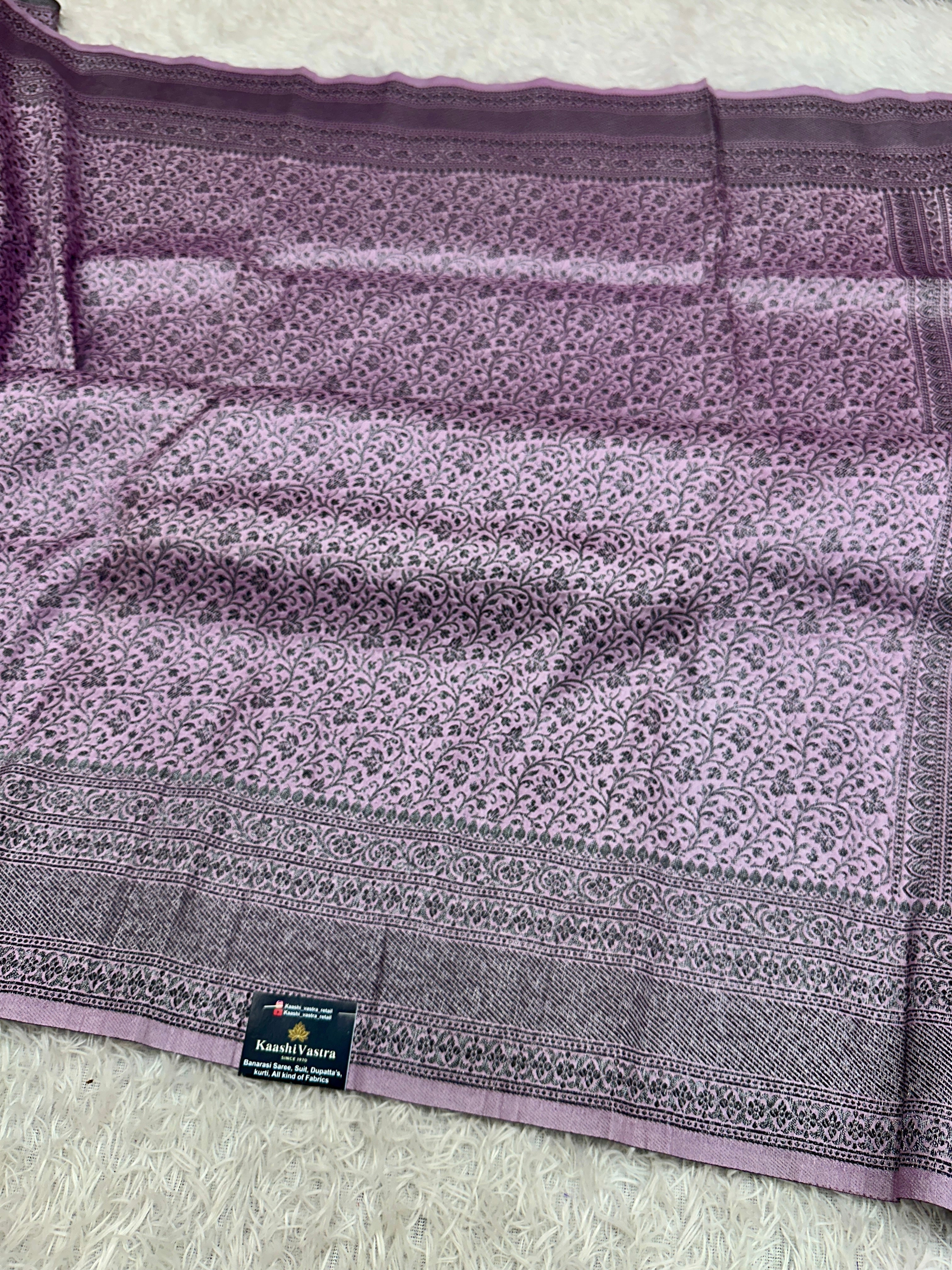 STF52 – Graceful Lavender Dupion Saree with All-Over Floral Woven Designs