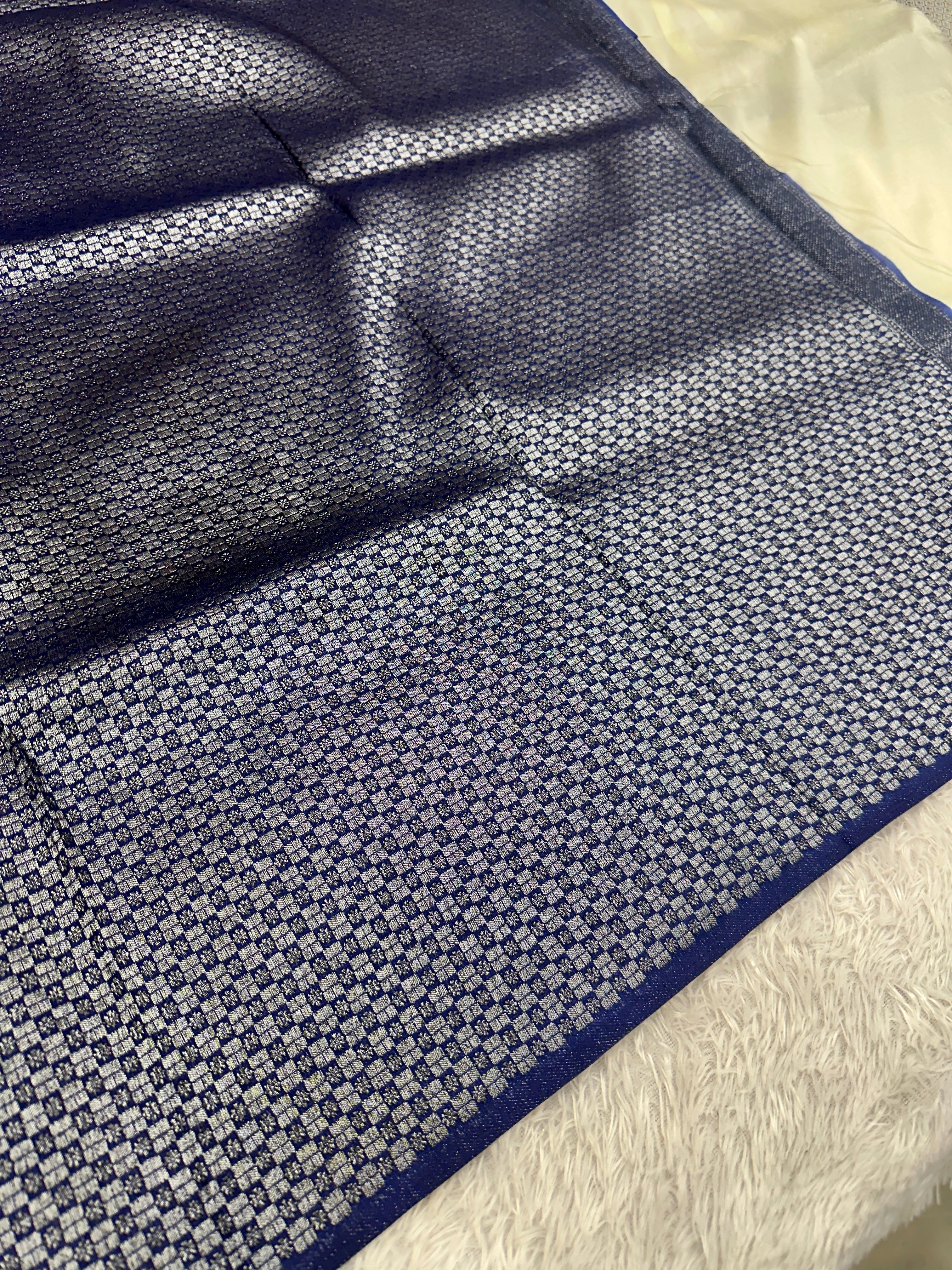 STF46 – Graceful Cream Dupion Saree with Silver-Black Antique Zari Weaving