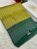 STF44 – Radiant Lemon Yellow Dupion Saree with Silver-Black Antique Zari Weaving