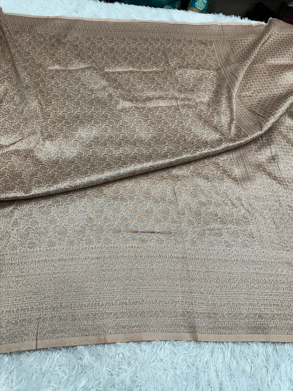 Pitch Banarasi Dupion Silk Saree with Embossed Antique Zari Weaving & Rich Antique Zari Pallu | STF111