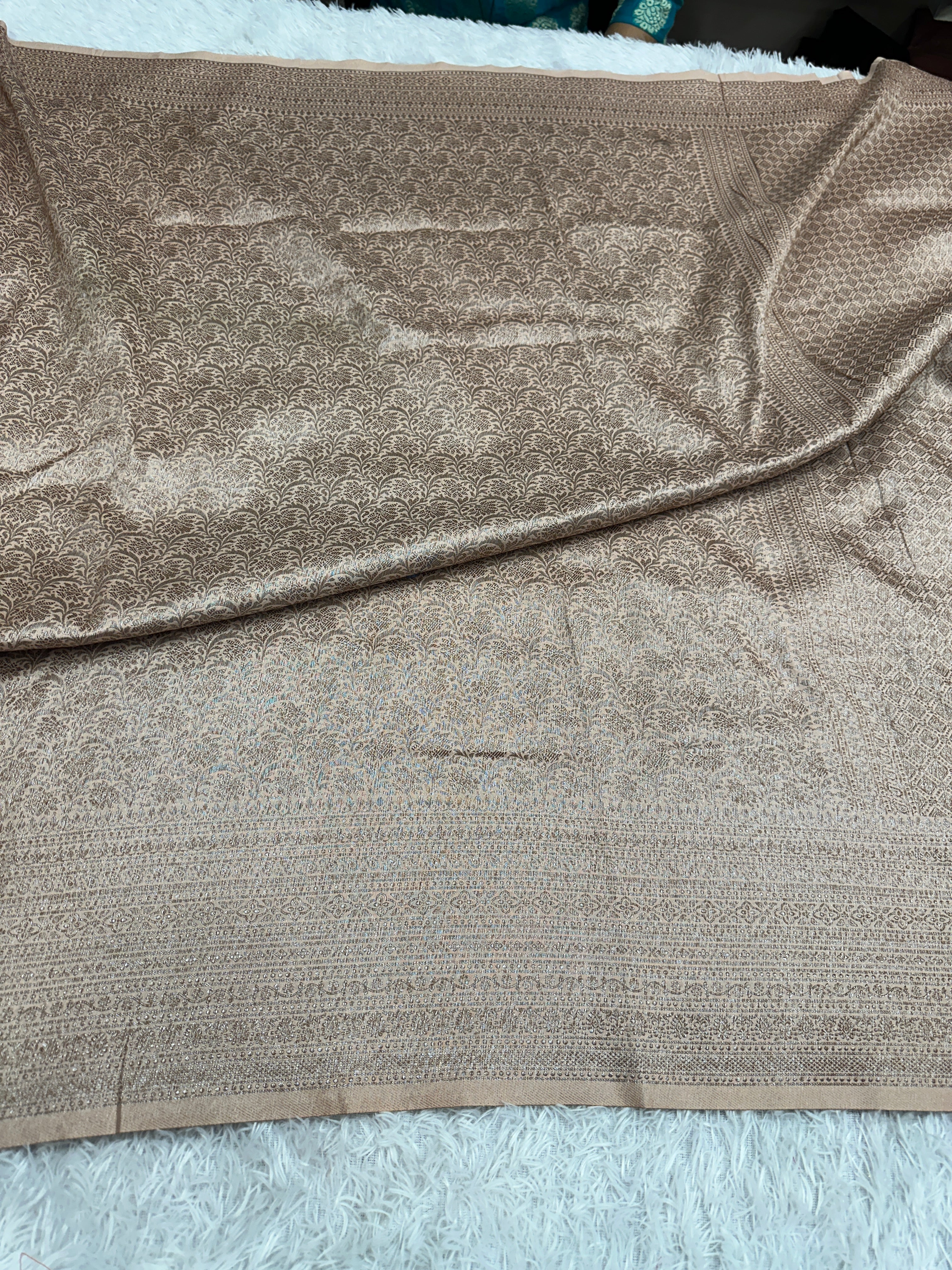 Pitch Banarasi Dupion Silk Saree with Embossed Antique Zari Weaving & Rich Antique Zari Pallu | STF111