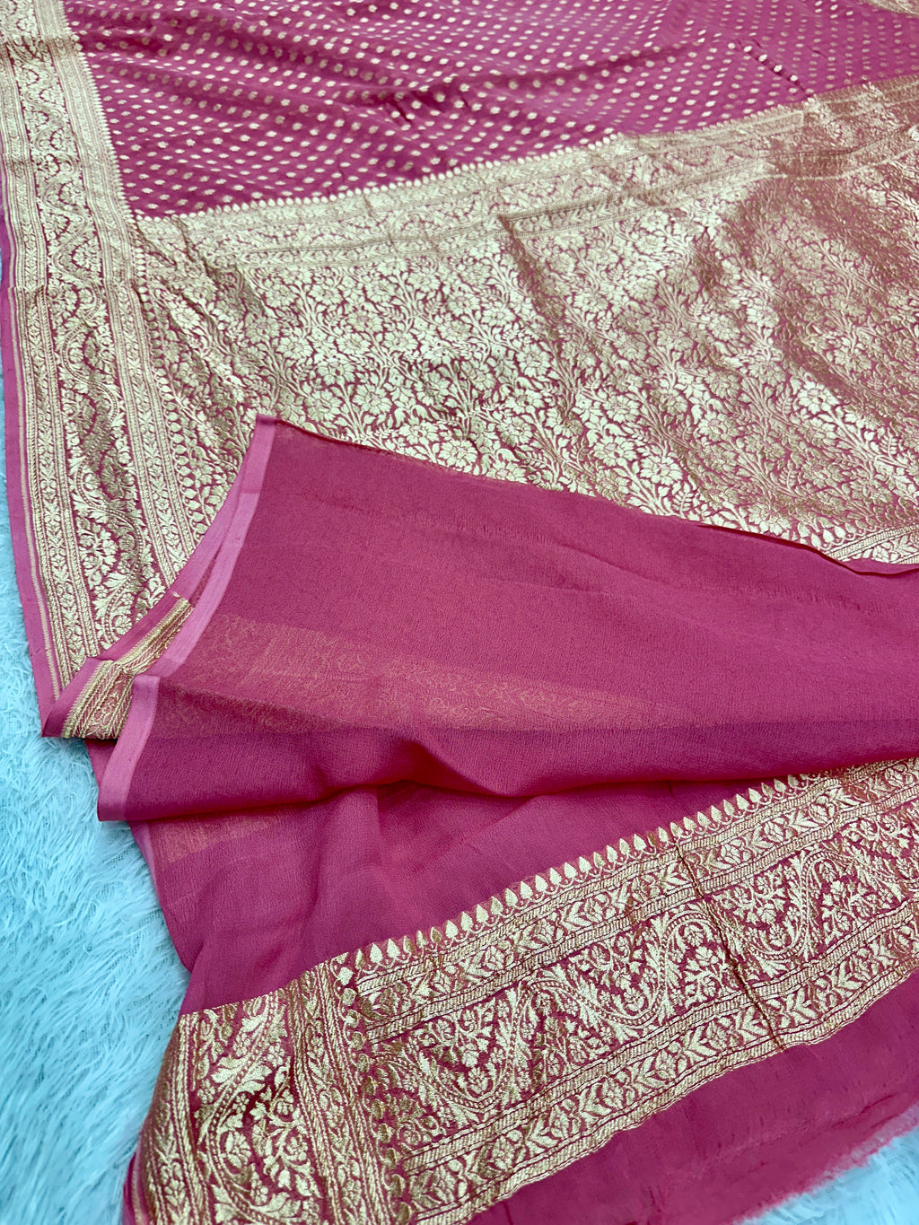 Pink Pure Natural Silk Khaddi Georgette Saree with Neem Zari Buti | PSG11