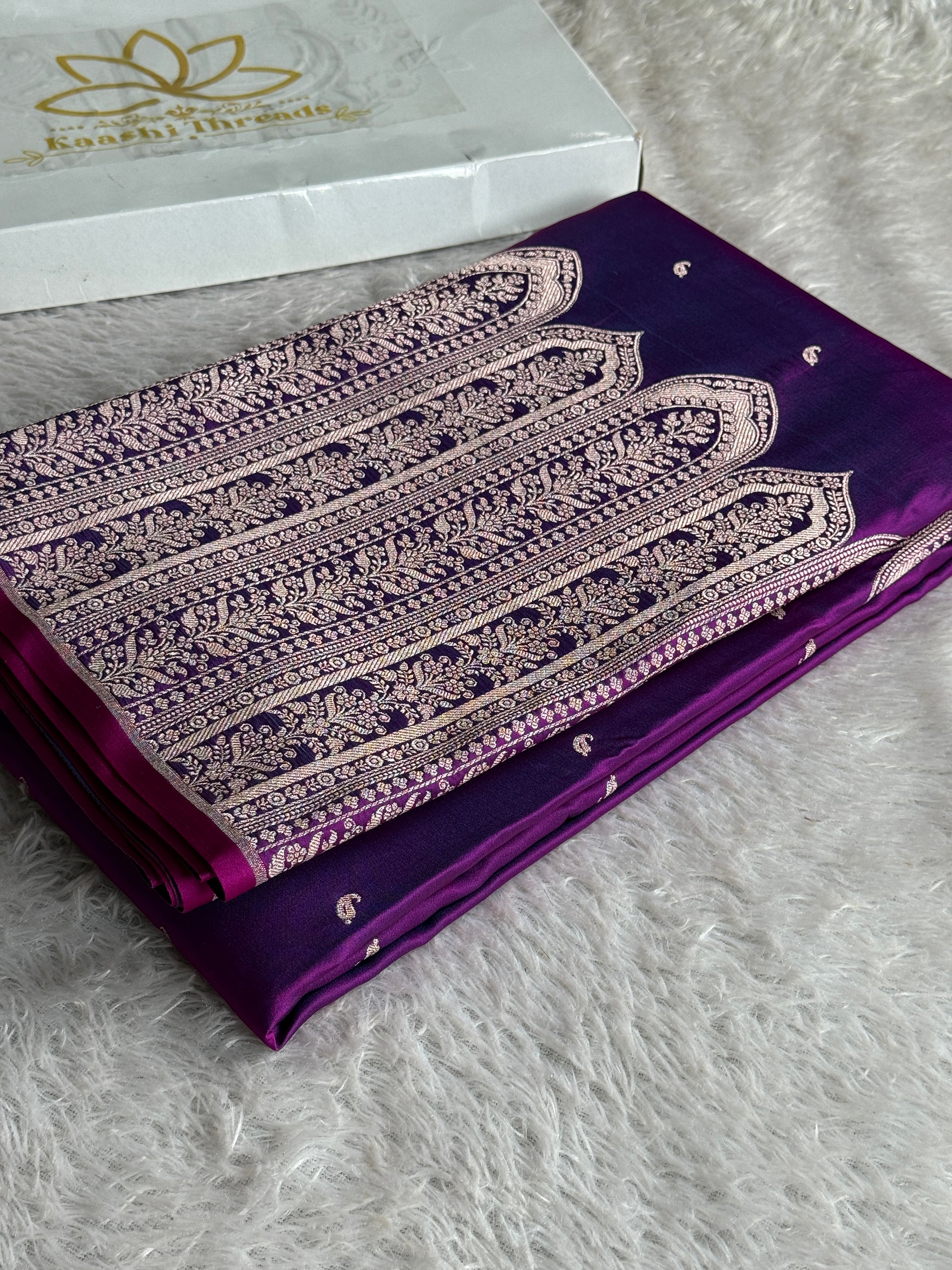 Purple Magenta Dual Shade Mashru Kataan Silk Saree with Buta Woven Design & Rich Pallu | MKS663