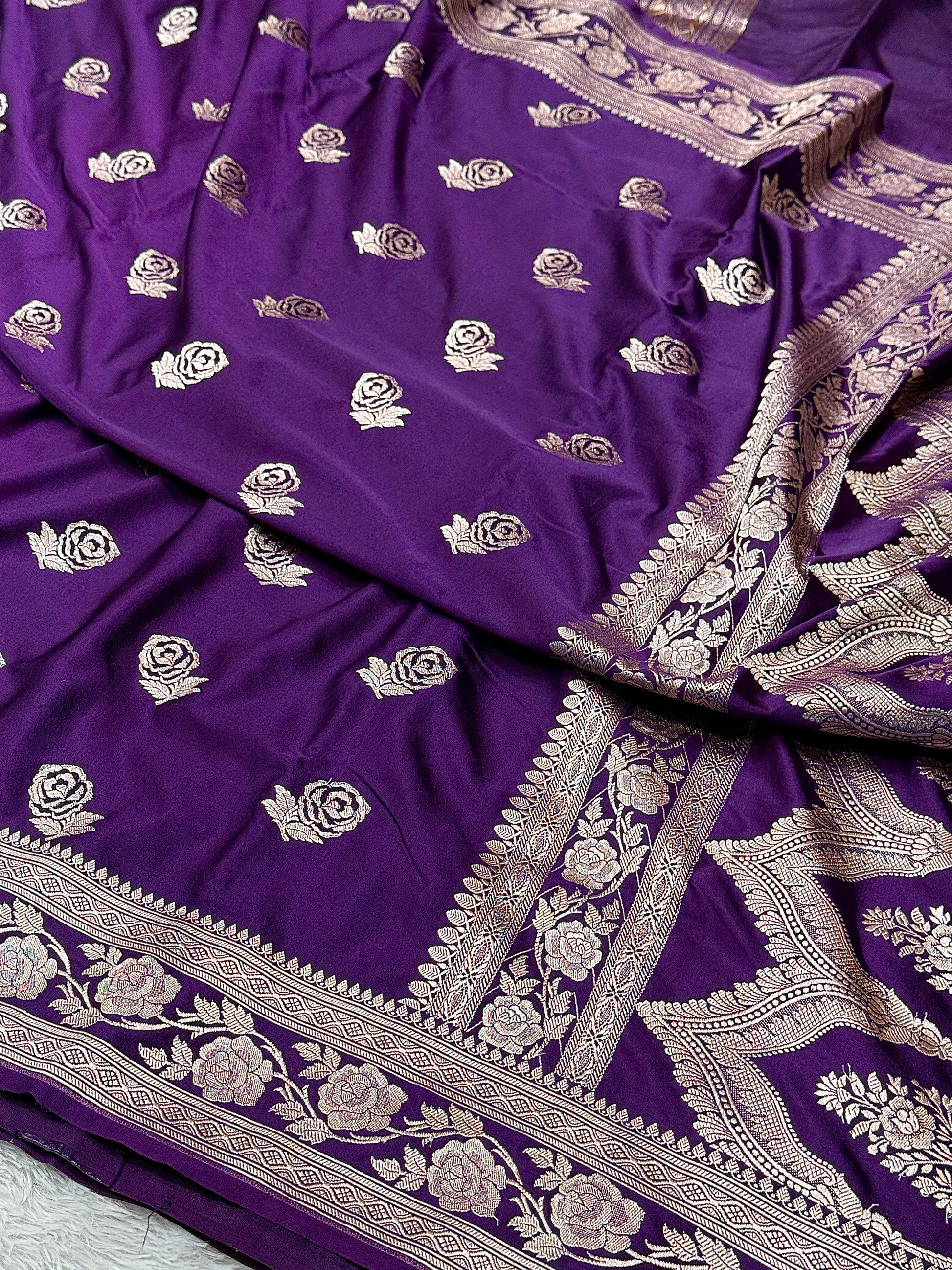 Rose Design Mashru kataan Saree Ms17