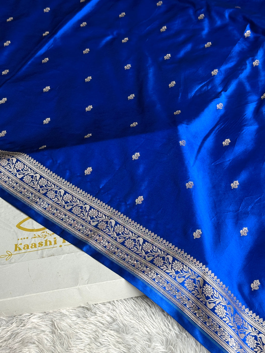 Royal Blue Fancy Buti Banarasi Mashru Silk Saree | Satin Mashru Silk | Kaashi Threads | MKS515