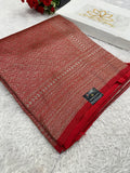 Red Banarasi Dupion Silk Saree with Embossed Antique Zari Weaving & Rich Antique Zari Pallu | STF95