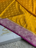 Bright Yellow Banarasi Mashru Silk Saree with Rani Contrast and Tanchoi Zari Meena Work MKS213