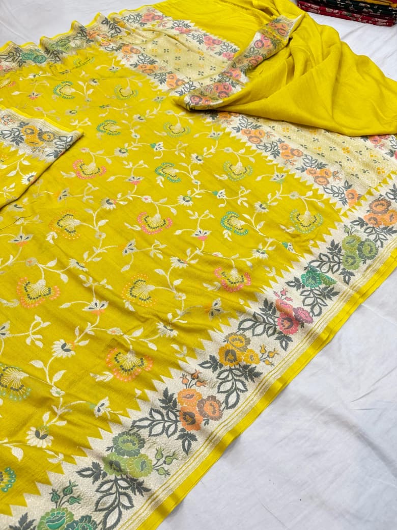Pure Silk Tussar Banarasi Saree with All-over Meenakari Jaal Woven Pattern TSS12