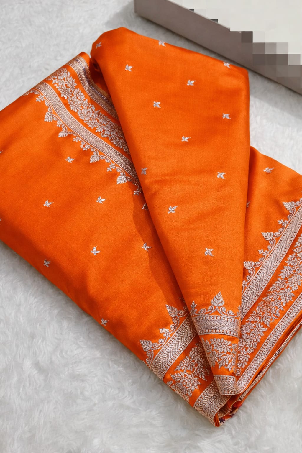 Banarasi Mashru Kataan Silk Saree Featuring Small Buti Pattern with Ikkat Border and Zari Pallu – MKS407