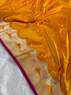Yellow Banarasi Mashru Silk Saree with Dot Buti Weaving & Fancy Jacquard Border MKS104