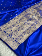Royal Blue Mashru Kataan Silk Saree | All Over Buta Woven Design | MKS697