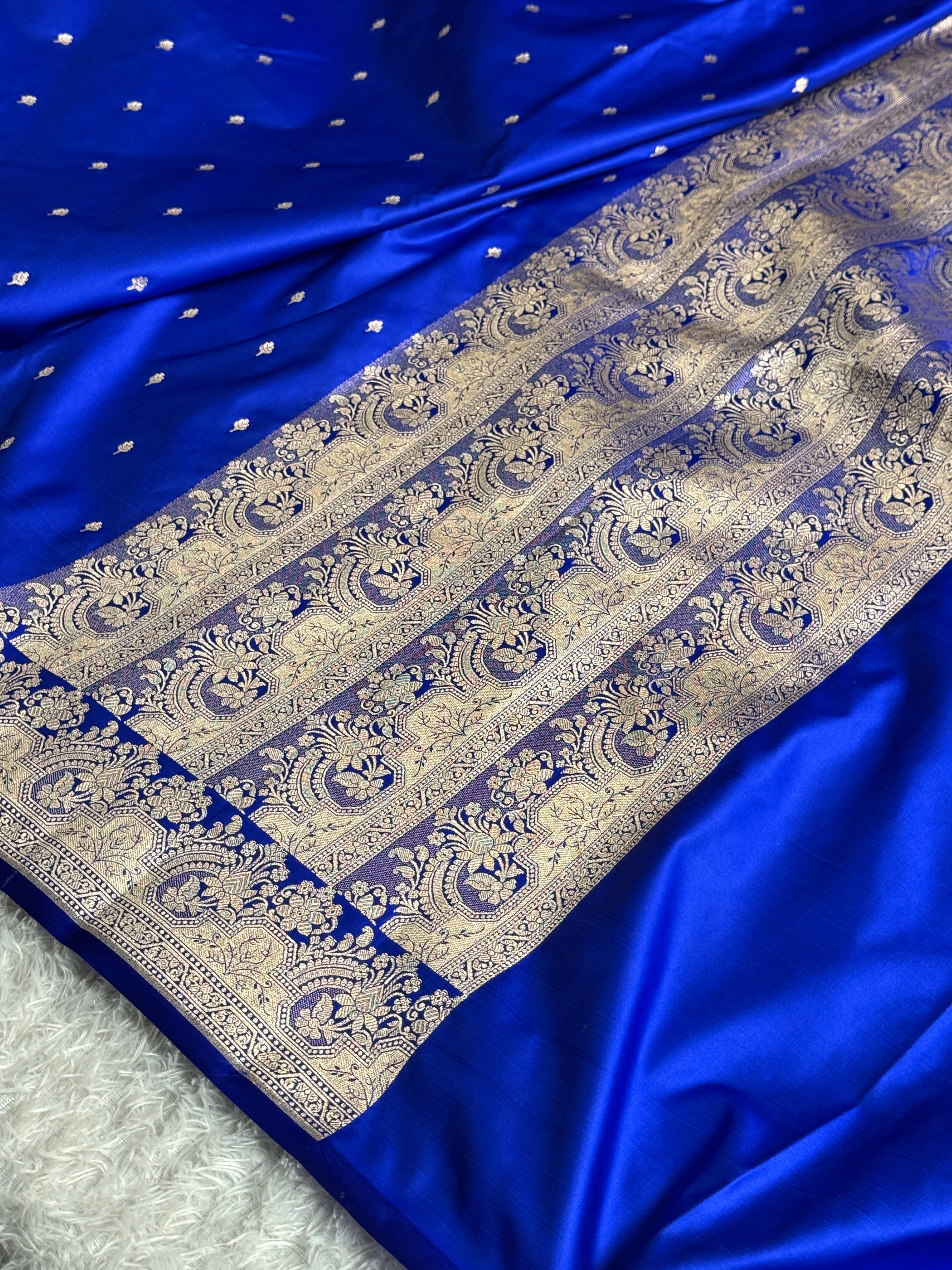 Royal Blue Mashru Kataan Silk Saree | All Over Buta Woven Design | MKS697