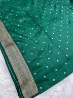 Bottle Green Banarasi Dupion Silk Saree with Embossed Antique Zari Weaving & Rich Antique Zari Pallu | STF98