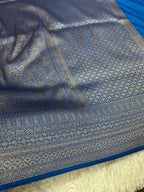 Light blue Banarasi Dupion Silk Saree with Embossed Antique Zari Weaving & Rich Antique Zari Pallu | STF89