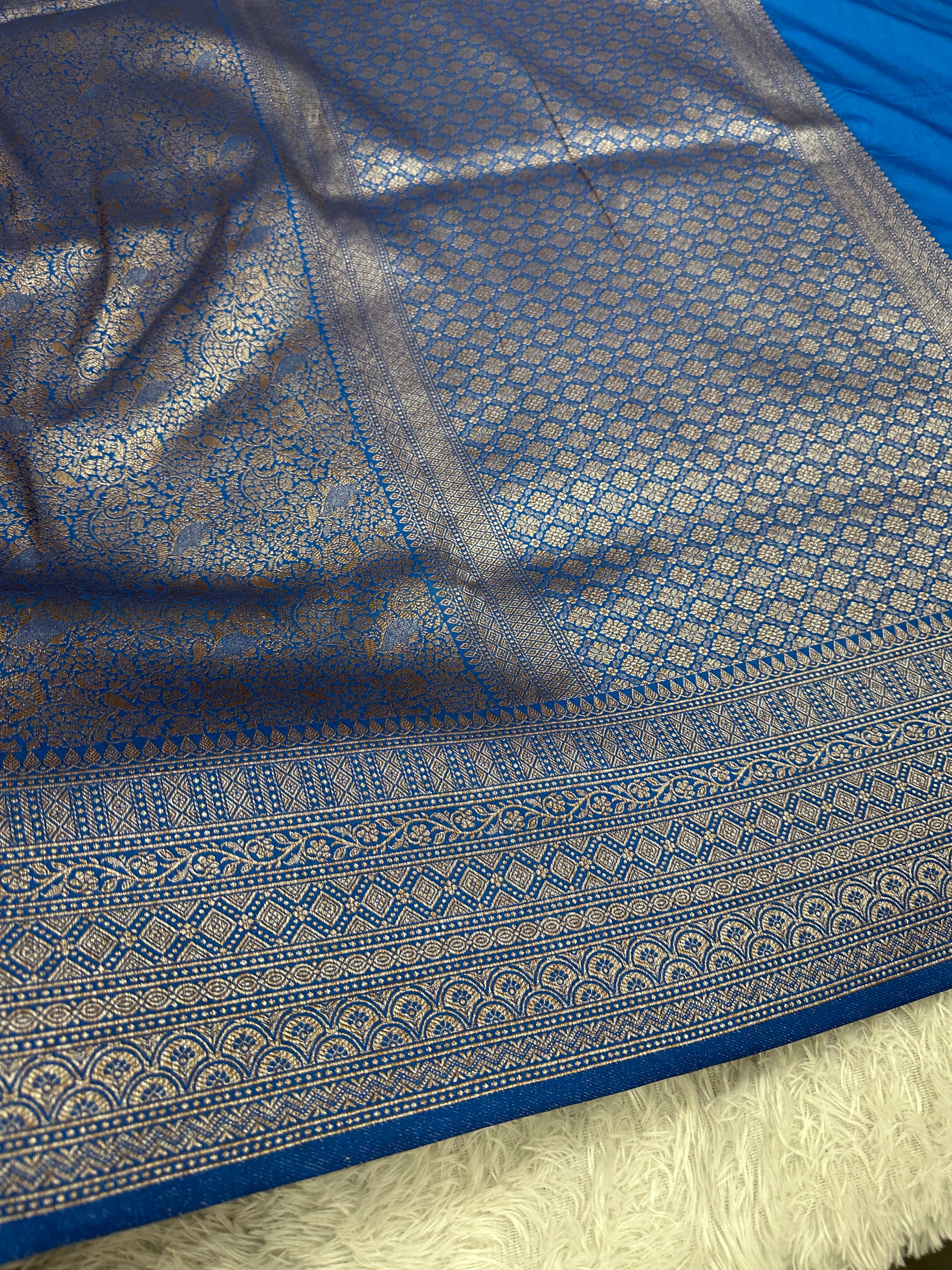 Light blue Banarasi Dupion Silk Saree with Embossed Antique Zari Weaving & Rich Antique Zari Pallu | STF89