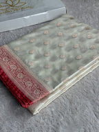 Cream with Pitch  Contrast Mashru Kataan Silk Saree with Buta Weaving & Rich Zari Pallu | MKS644