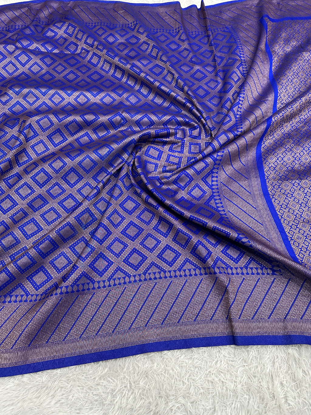 Royal Blue Banarasi Dupion Silk Saree with Embossed Antique Zari Weaving & Rich Antique Zari Pallu | STF115