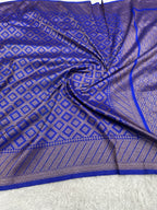 Royal Blue Banarasi Dupion Silk Saree with Embossed Antique Zari Weaving & Rich Antique Zari Pallu | STF115